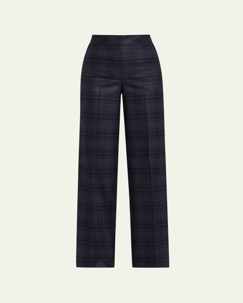 Fior Check Wool Flannel Wide-Leg Trousers